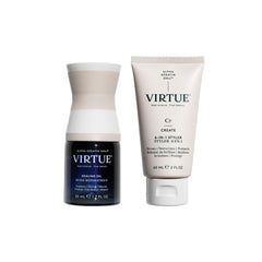 Aceite curativo Virtue en botella para reparar cabello dañado y facilitar peinado