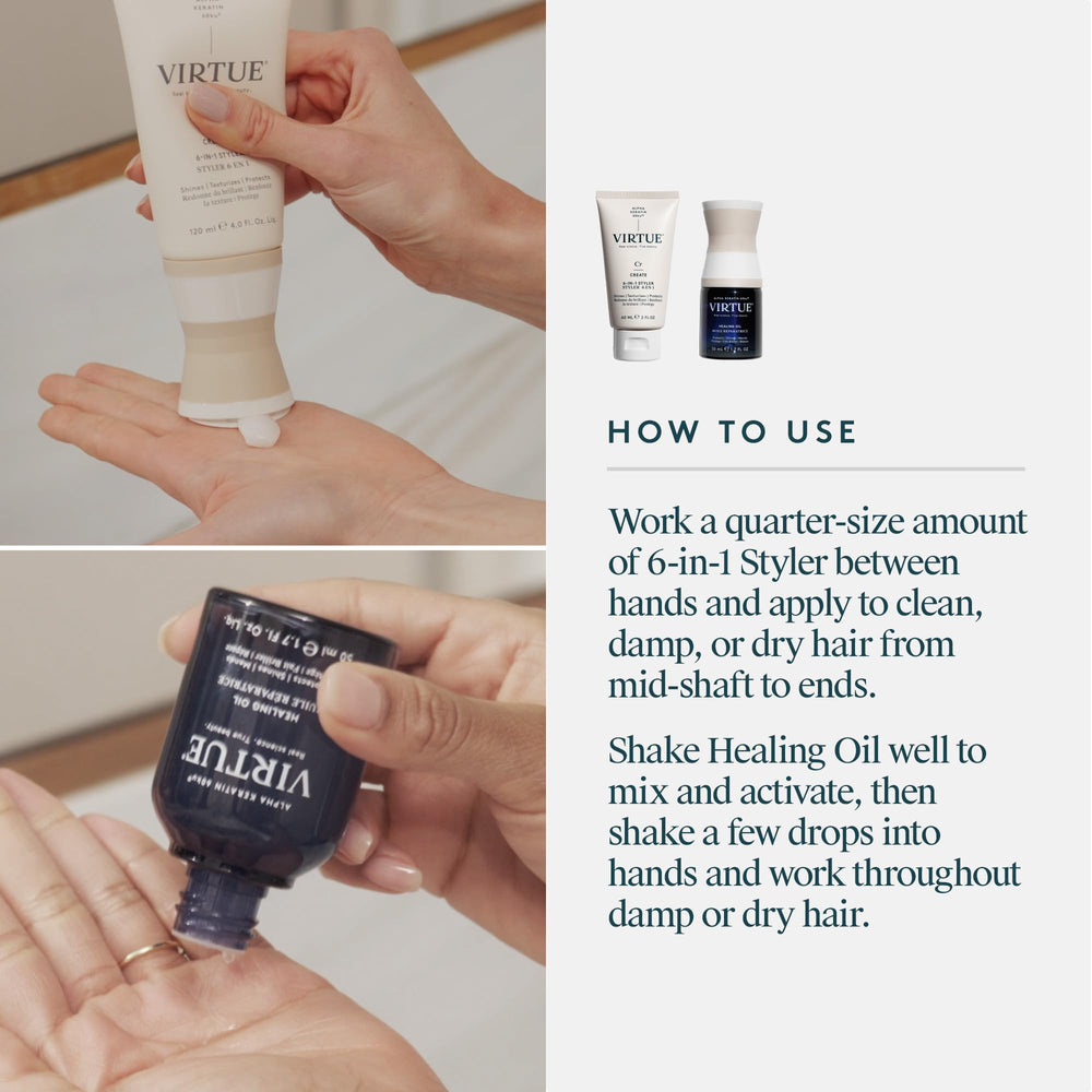Brillo sedoso con aceite Virtue para cabello suave y manejable