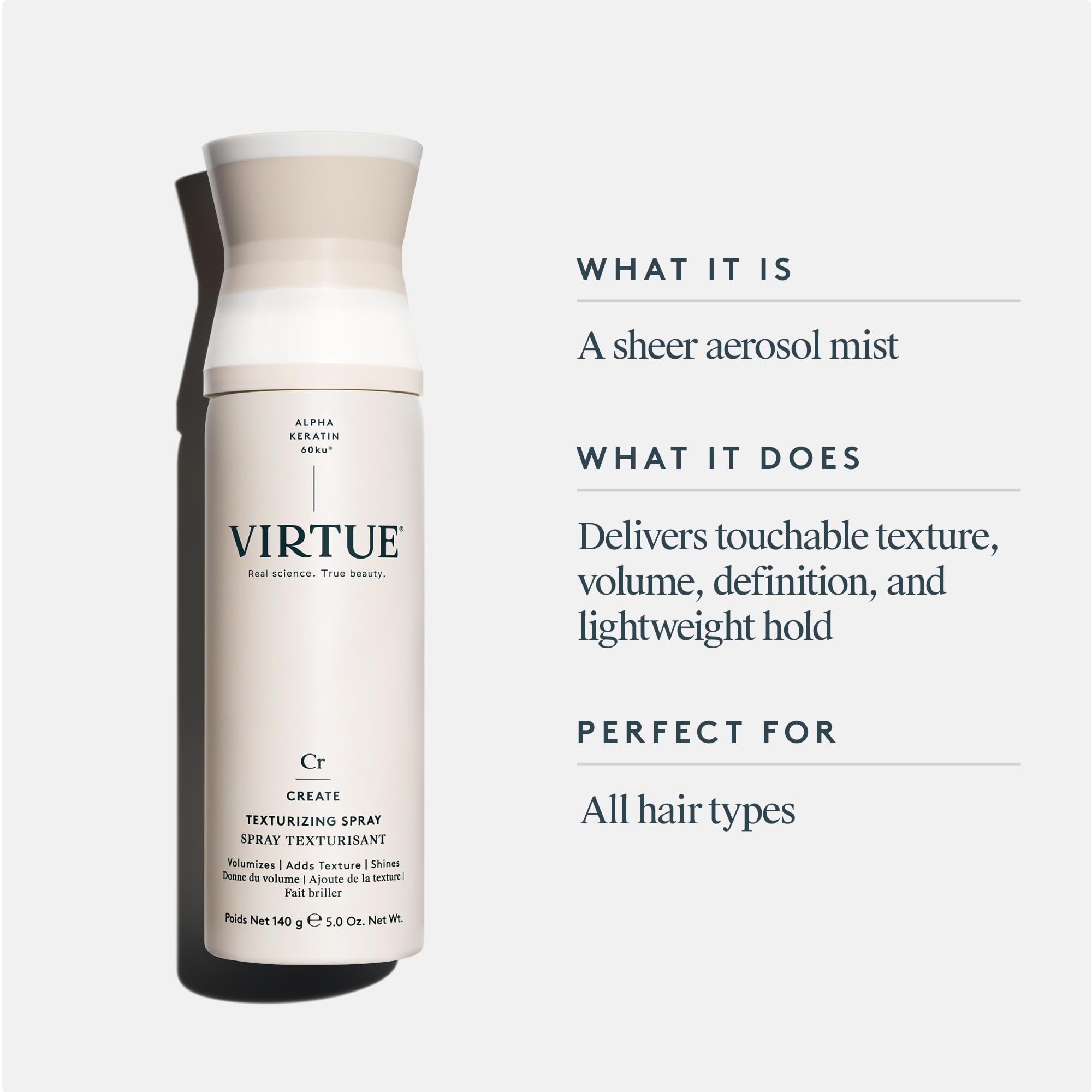 VIRTUE brume texturisant sur cheveux après application