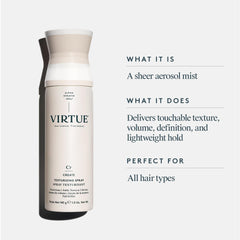 VIRTUE brume texturisant sur cheveux après application