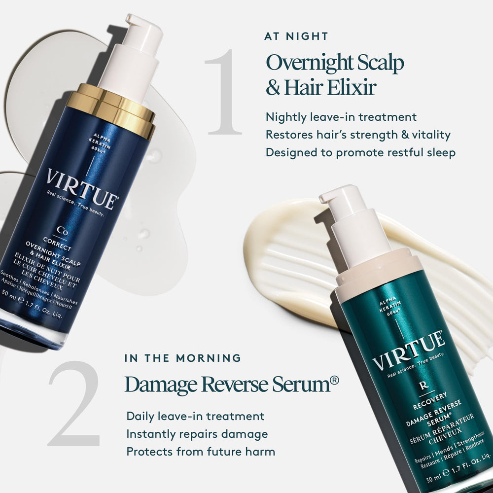 VIRTUE Elixir nocturno al despertar con cabello suave y brillante.