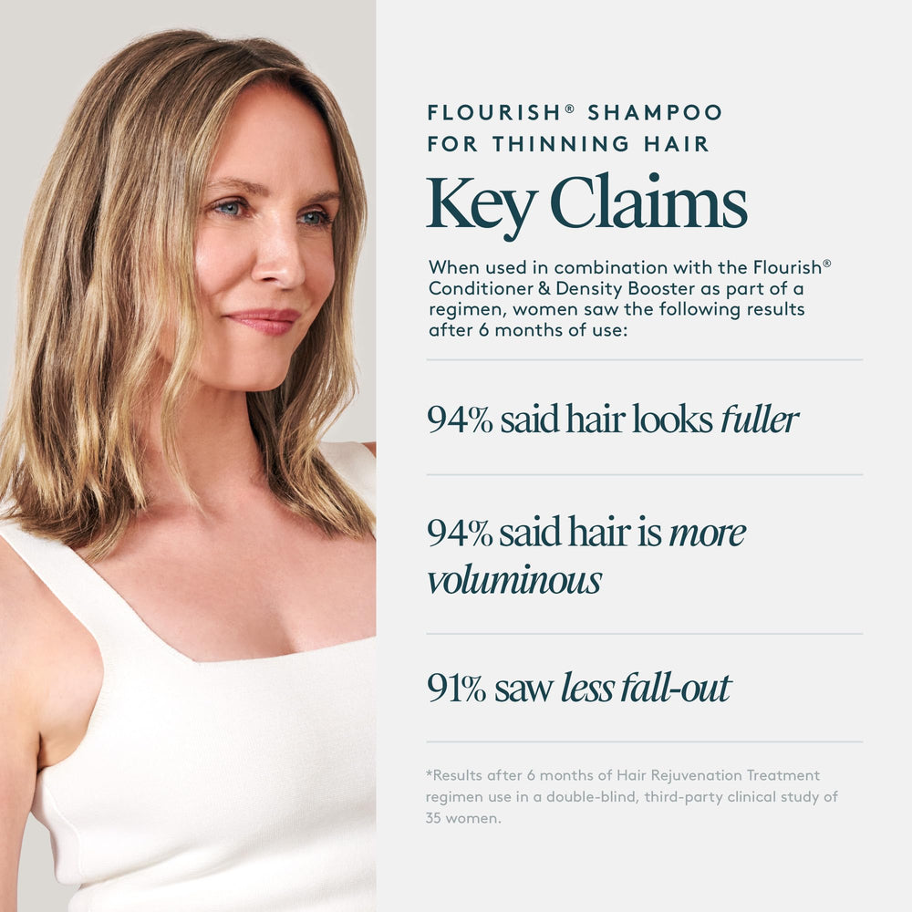 Virtue Flourish Shampoo, fórmula vegana y sin colorantes artificiales para cabello sano