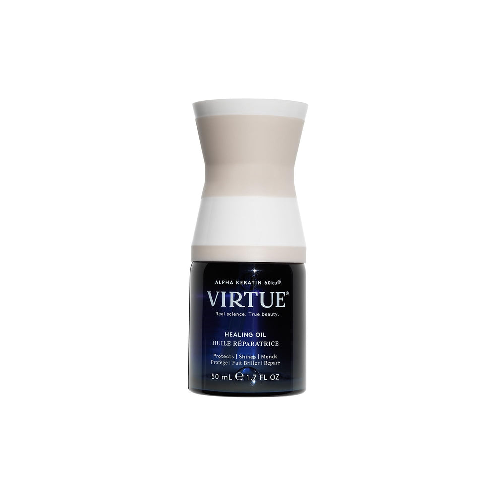 VIRTUE Healing Oil, botella lista para activar al agitar, ofrece nutrición ligera.
