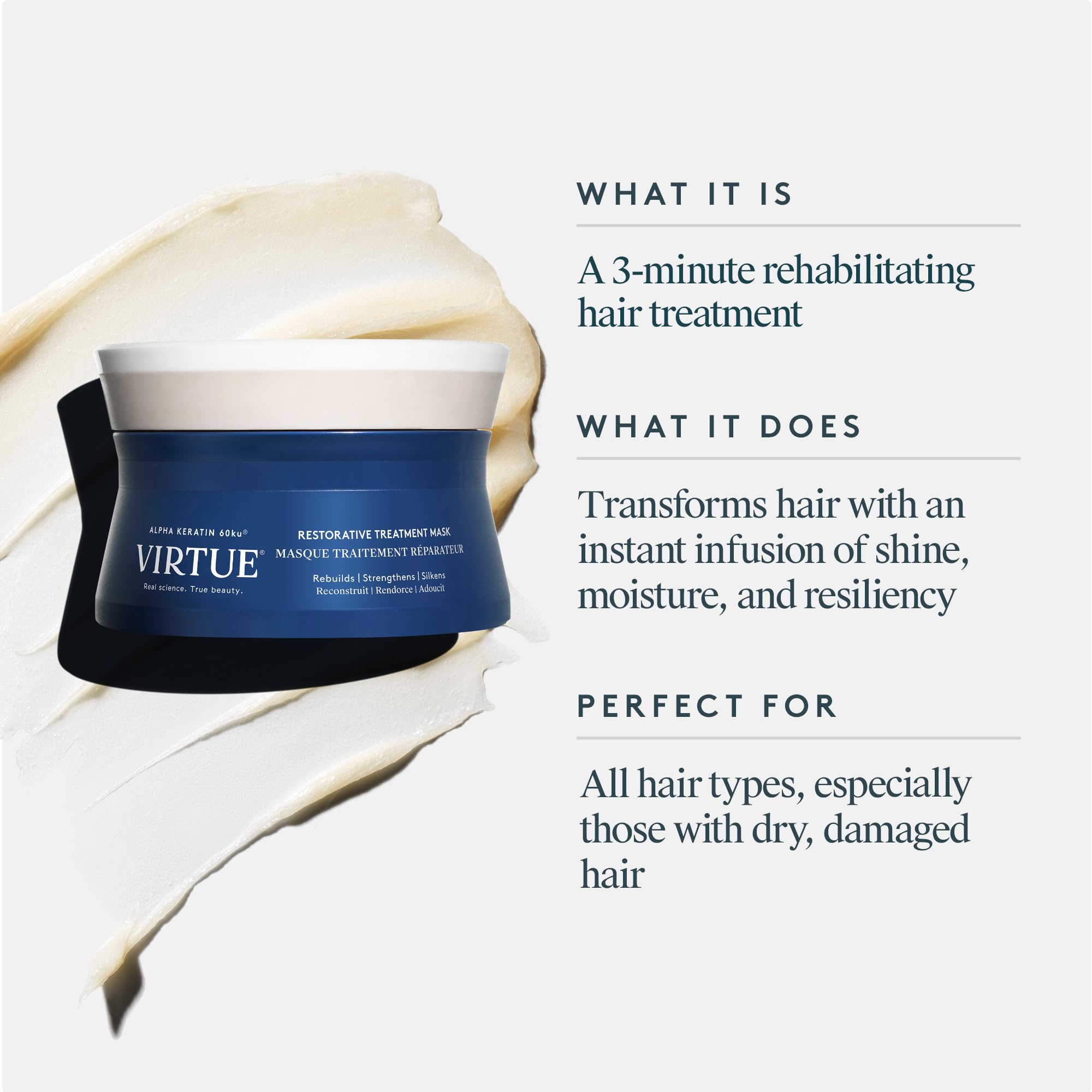 VIRTUE mascarilla restauradora con keratina y baobab, protege el color.