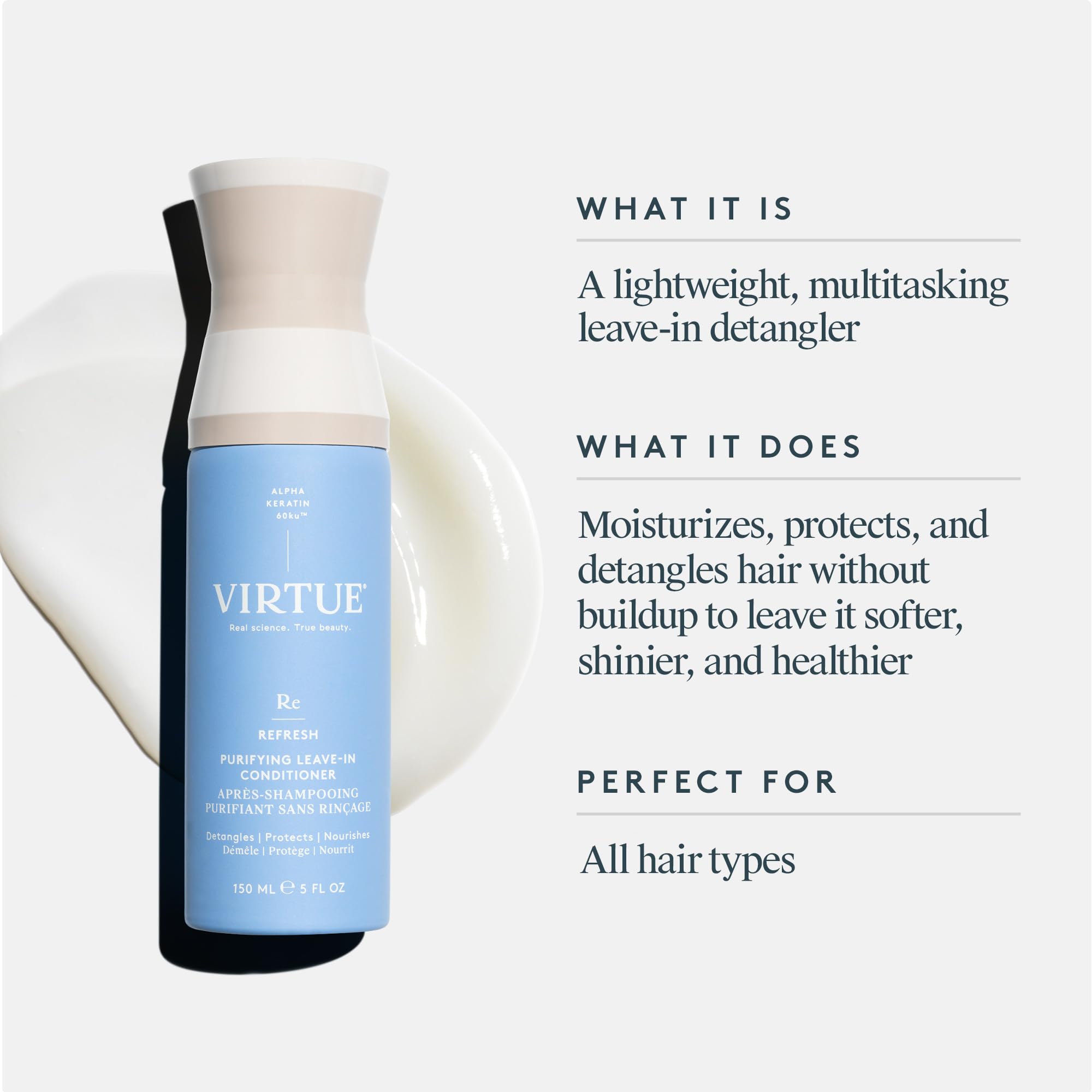 VIRTUE Purificante Spray controla el frizz y aporta brillo suave.