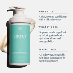 VIRTUE Recovery Acondicionador con Keratina: textura crema que aporta suavidad.