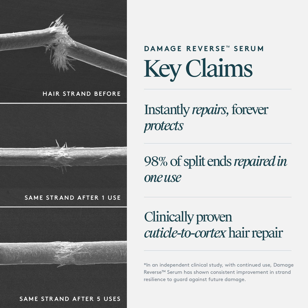 Cheveux humides avec le sérum VIRTUE Recovery Damage Reverse en action.