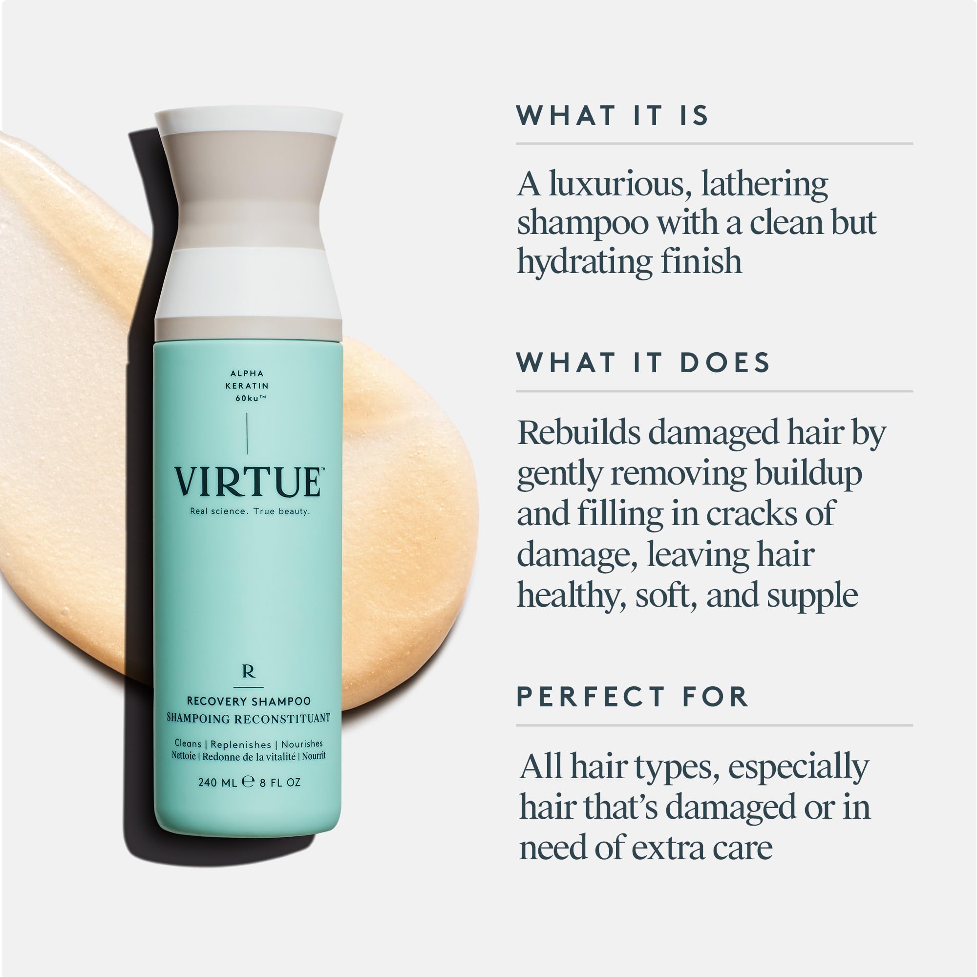 Etiqueta libre de sulfatos de VIRTUE Recovery Shampoo