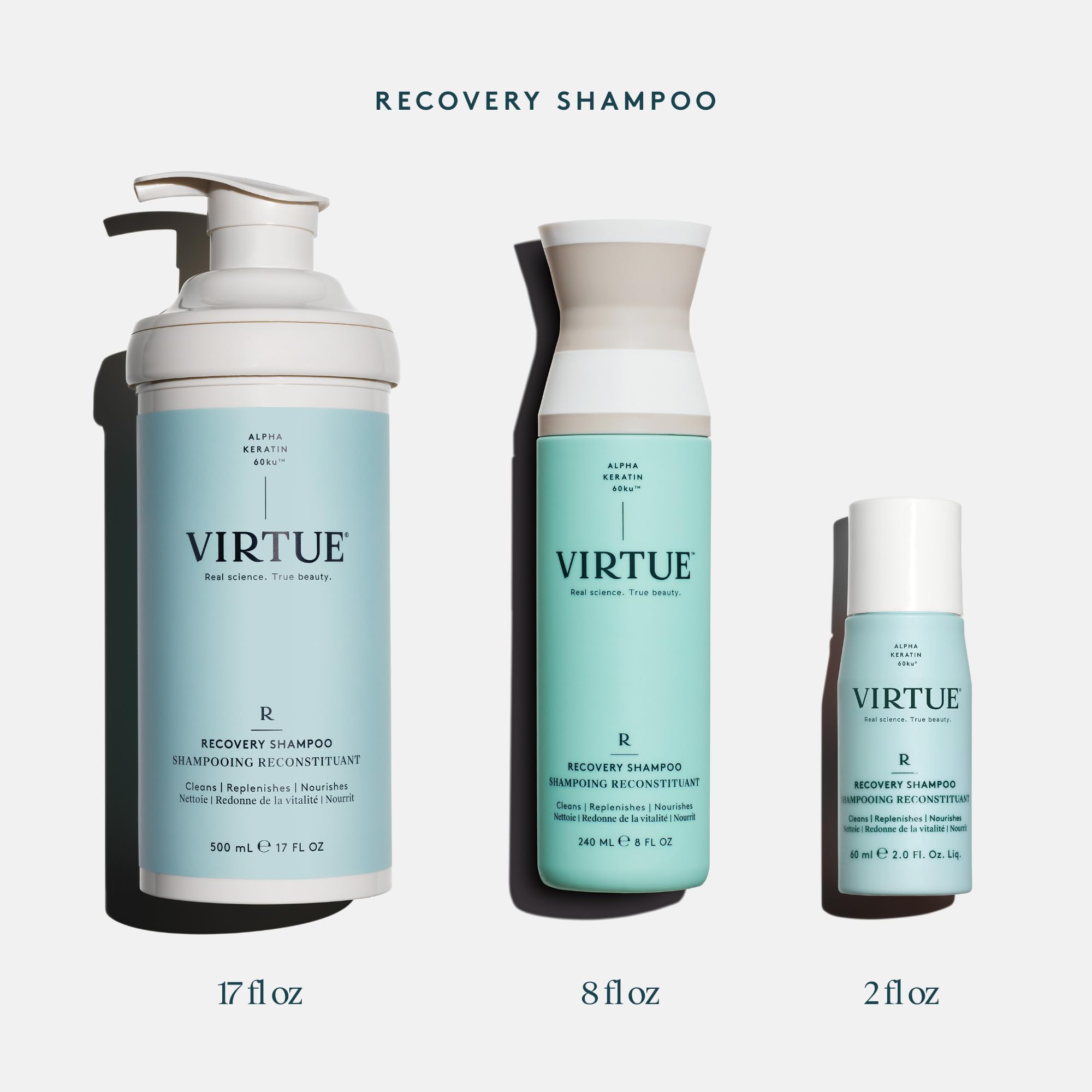VIRTUE champú de recuperación: para cabello dañado por calor y químicos.