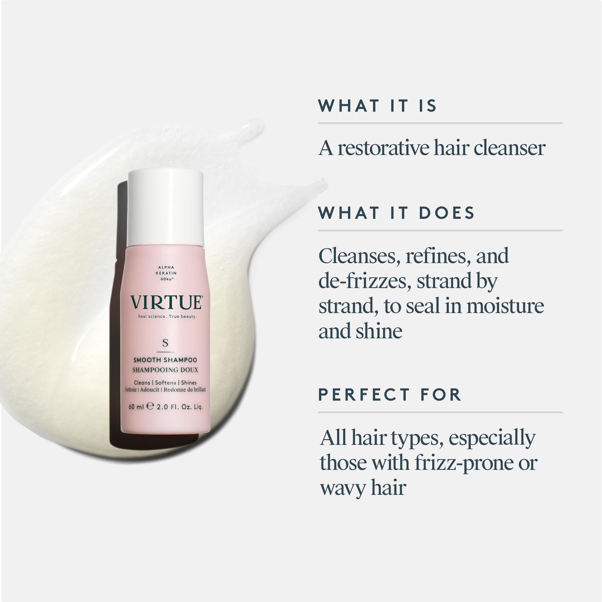 Virtue Smooth Shampoo cabello rizado, controla frizz y definición