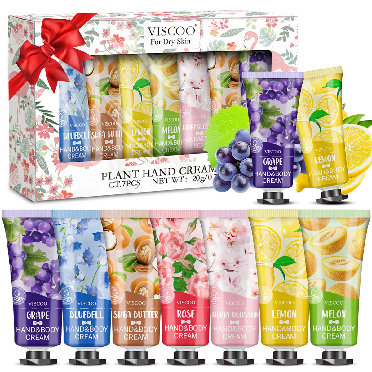 VISCOO conjunto de 7 cremas de manos con fragancias variadas para regalar y usar.