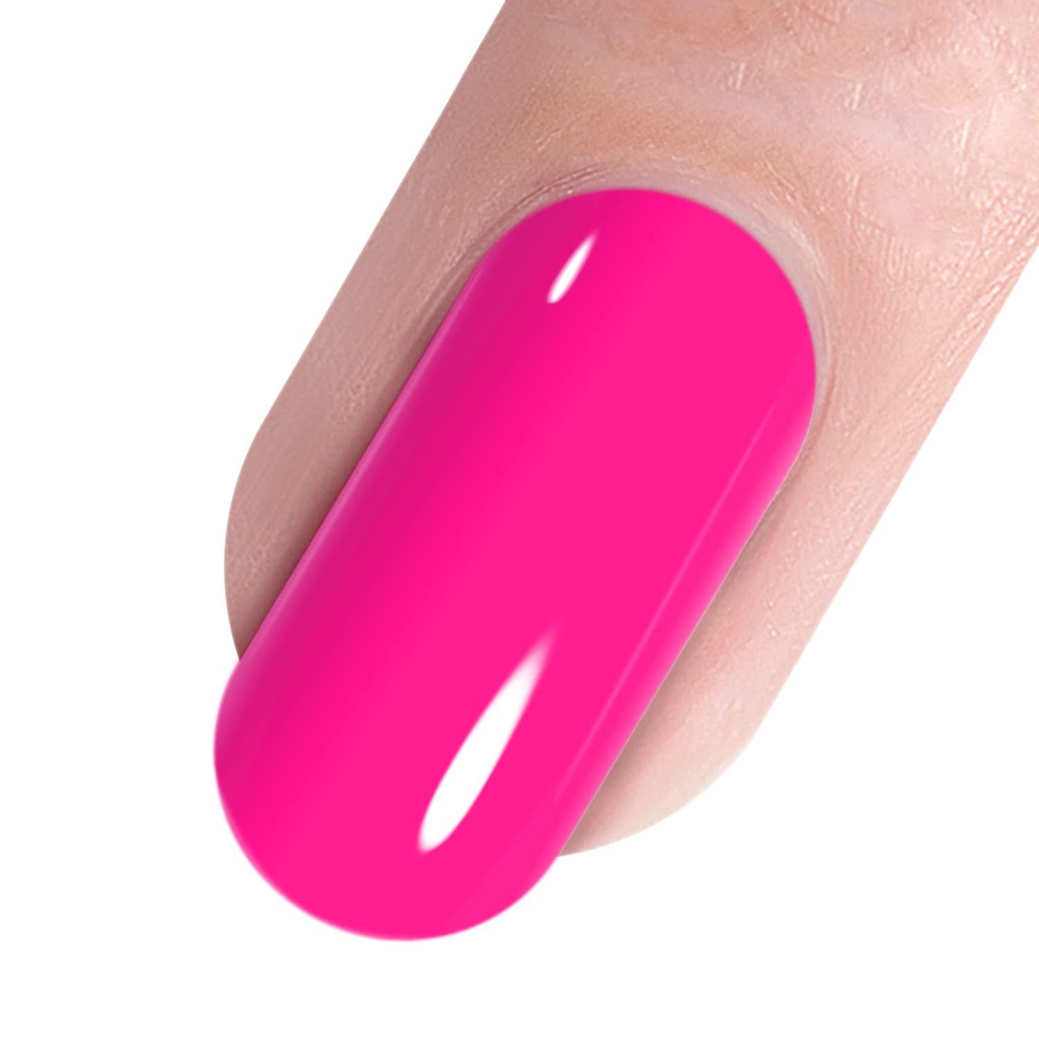Aplicación en uñas con gel rosa caliente para cobertura completa.