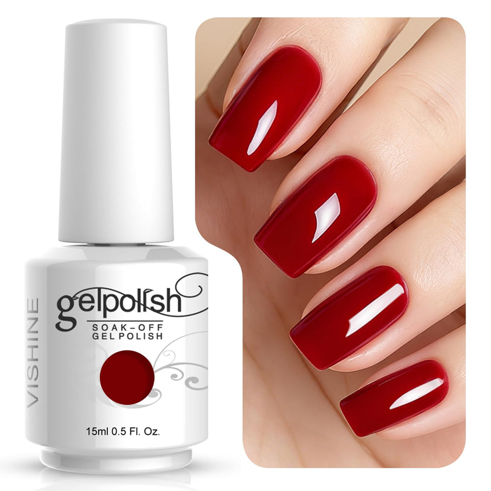 Vishine Gelpolish Rojo Sangre con acabado intenso y duradero en uñas.