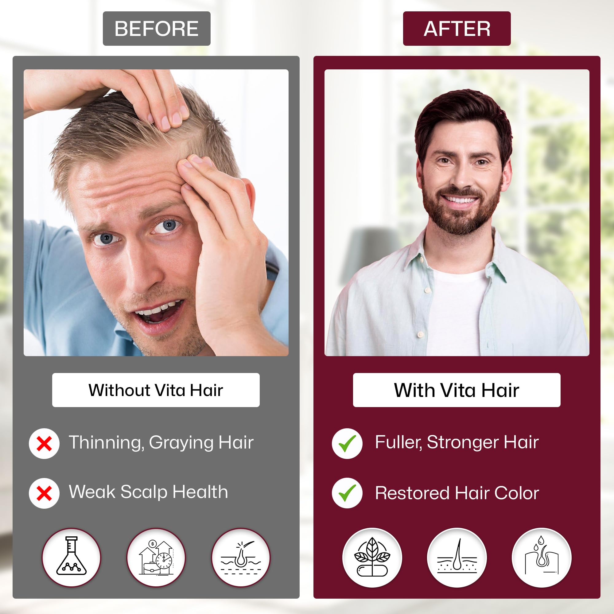 Vita Green Hair Growth Supplement: produit prêt à être posé dans la salle de bains.