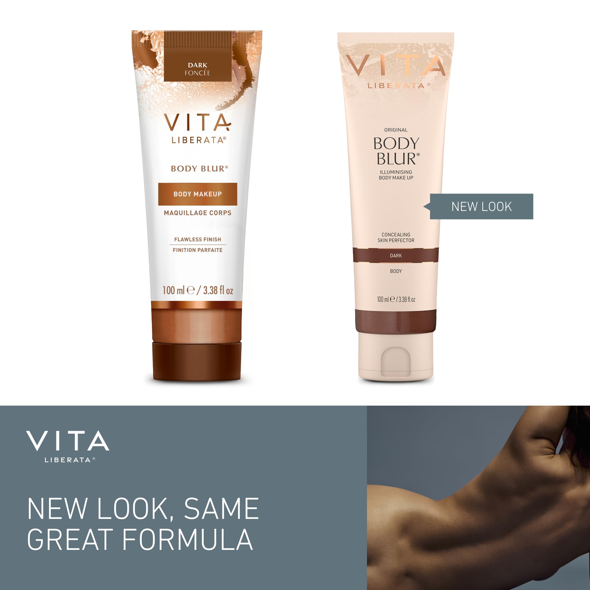 Vita Liberata Body Blur apto para tonos oscuros, cubre imperfecciones sin bronceado permanente.