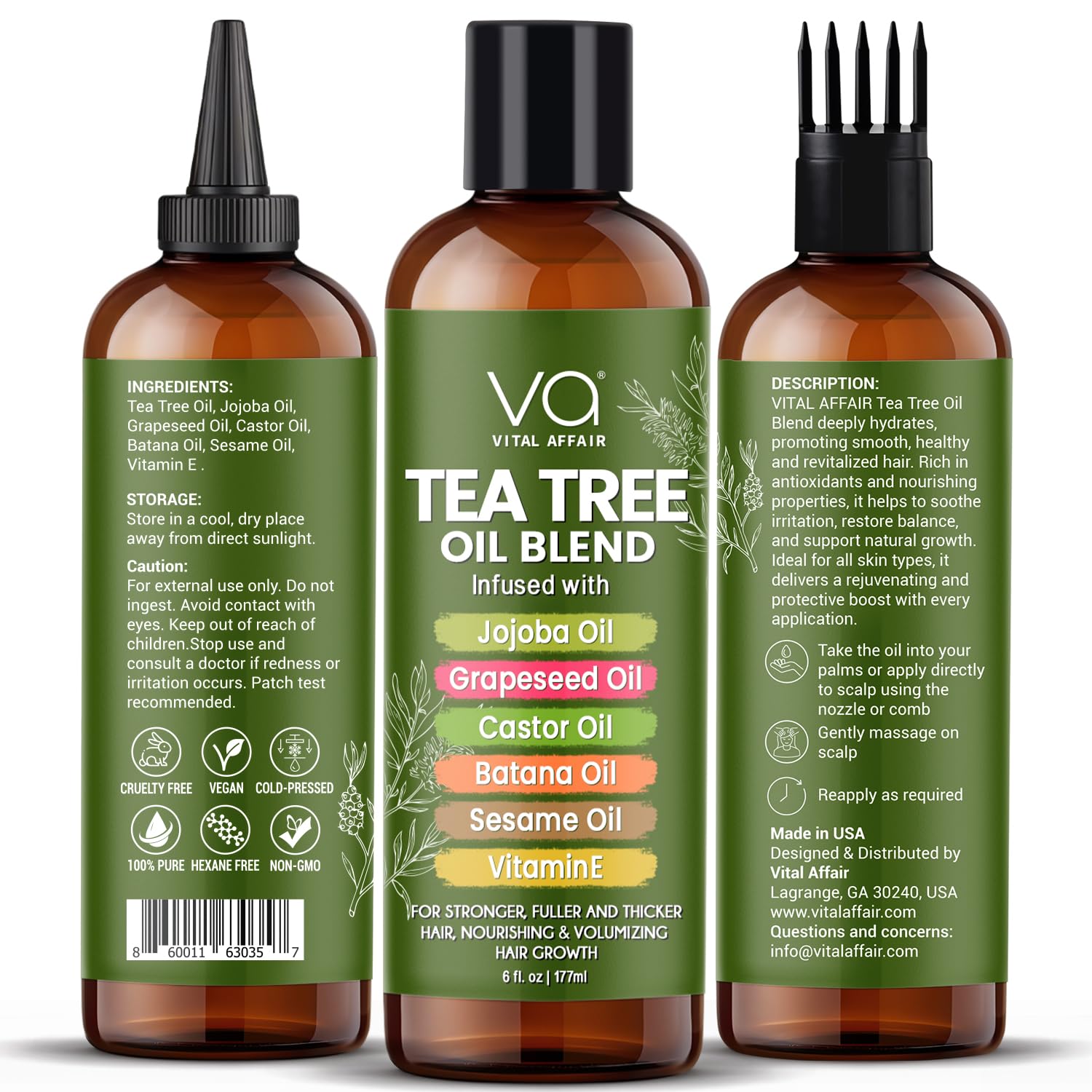 VITAL AFFAIR Aceite árbol de té para cabello, aplicación manual facilita masaje