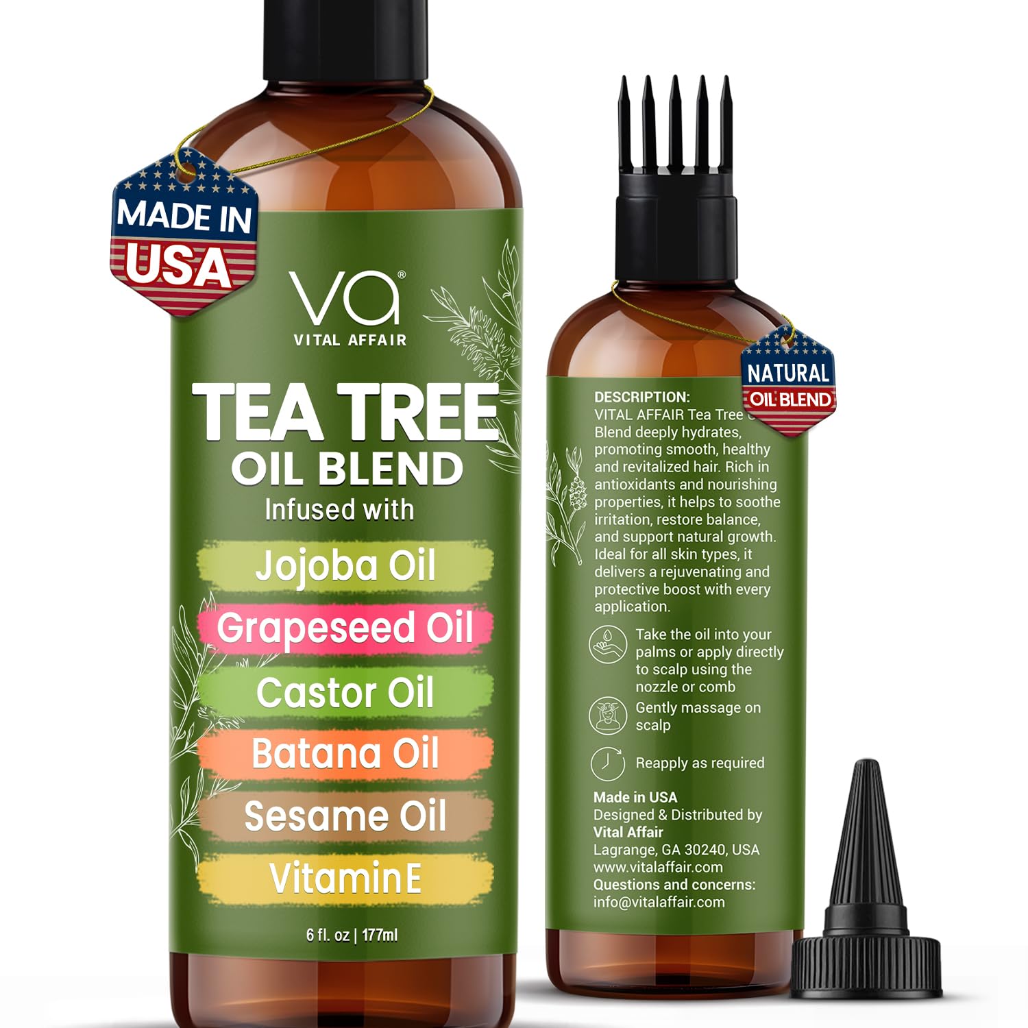 VITAL AFFAIR Aceite árbol de té para cabello, botella vertida, aplicación precisa en cuero cabelludo