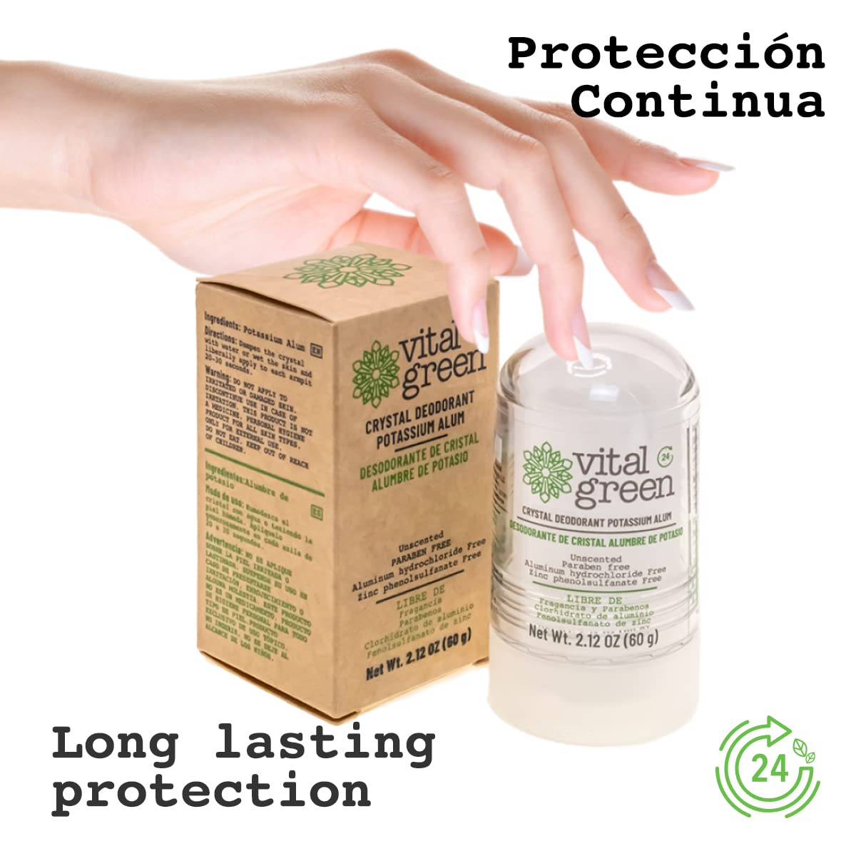 Vital Green proteccion 24 horas: mantiene frescura mineral durante todo el dia.