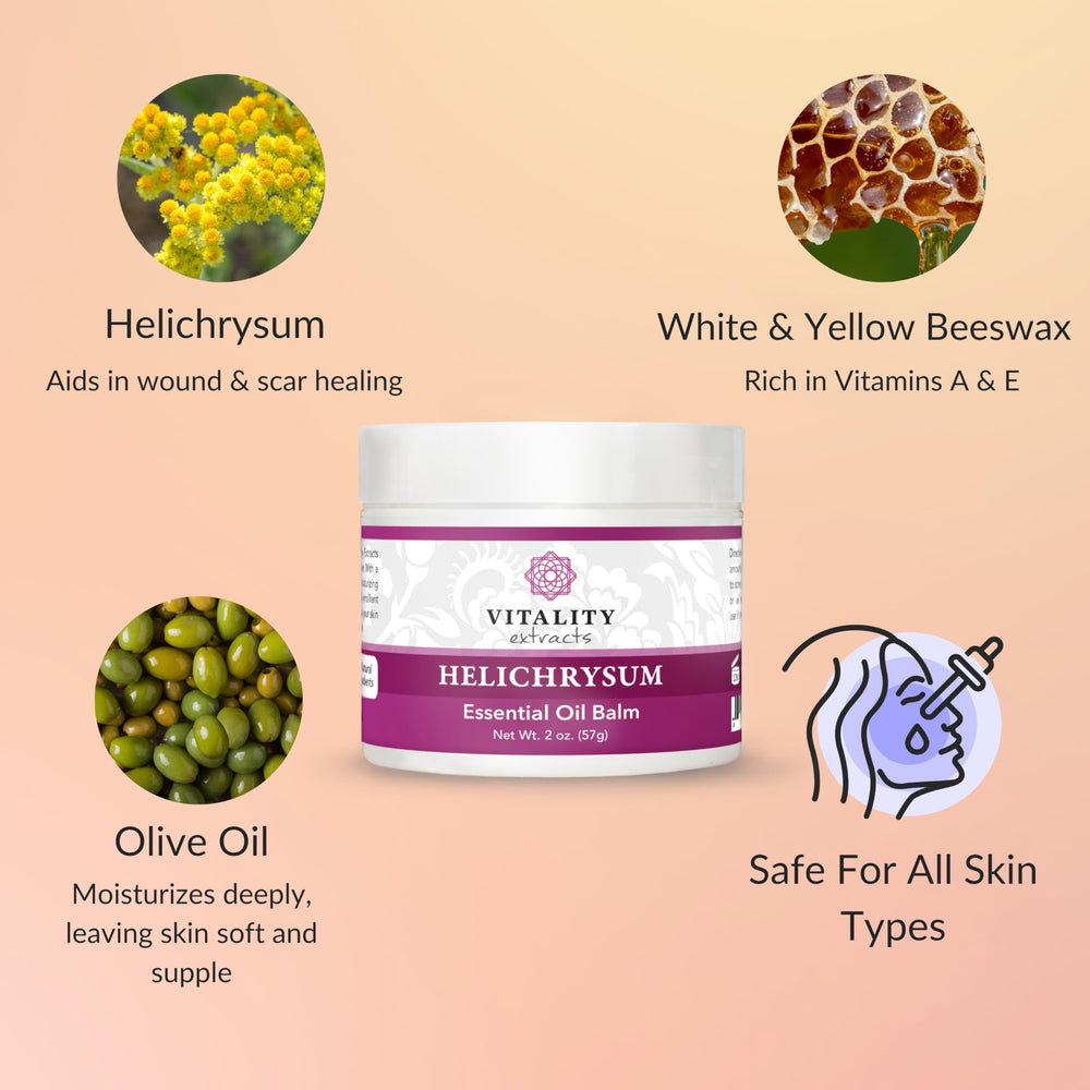 Etiqueta limpia de Vitality Helichrysum Balm, libre de parabenos y toxinas