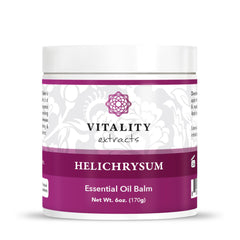 Bálsamo Helichrysum de Vitality Extracts en empaque, hidratación profunda para piel seca y dañada.