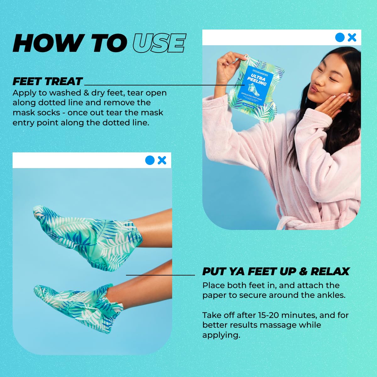 Vitamasques Foot Peeling Mask closeup of enzymes highlighting skin renewing action.