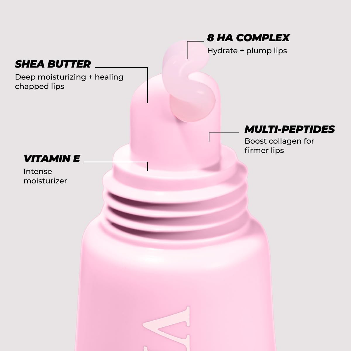 Primer plano de Vitamasques Lip Butter Balm; textura ligera con brillo natural.