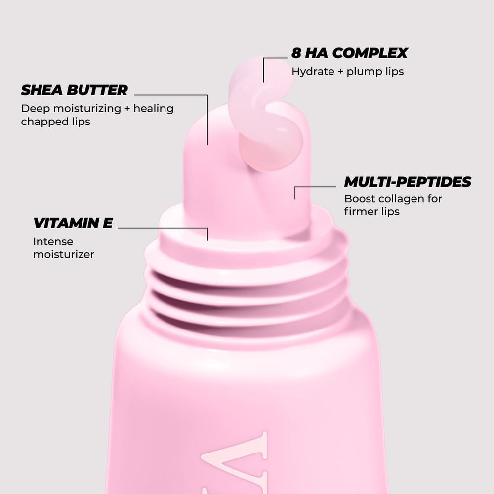 Primer plano de Vitamasques Lip Butter Balm; textura ligera con brillo natural.