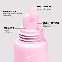 Primer plano de Vitamasques Lip Butter Balm; textura ligera con brillo natural.