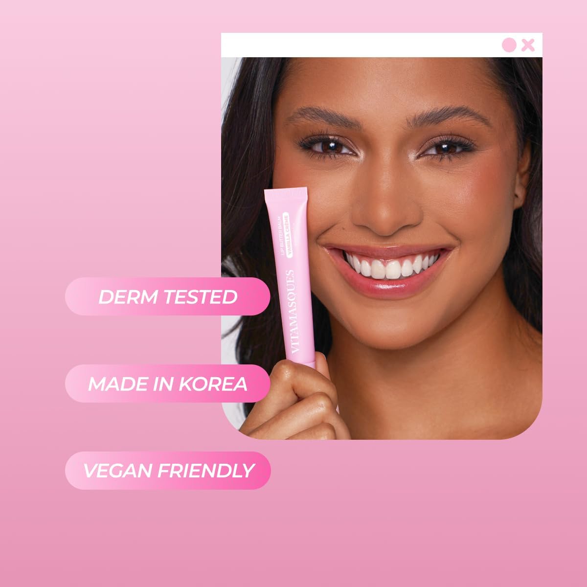 Fórmula vegana y libre de crueldad de Vitamasques Lip Butter Balm.