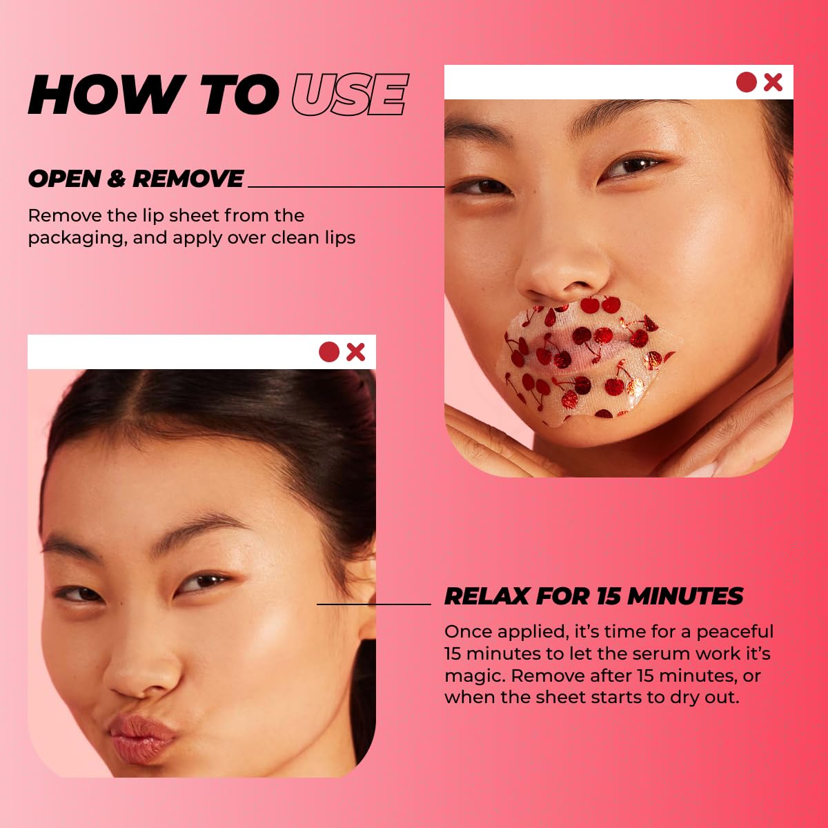 Vitamasques uso recomendado en labios para tratamiento hidratante en minutos.