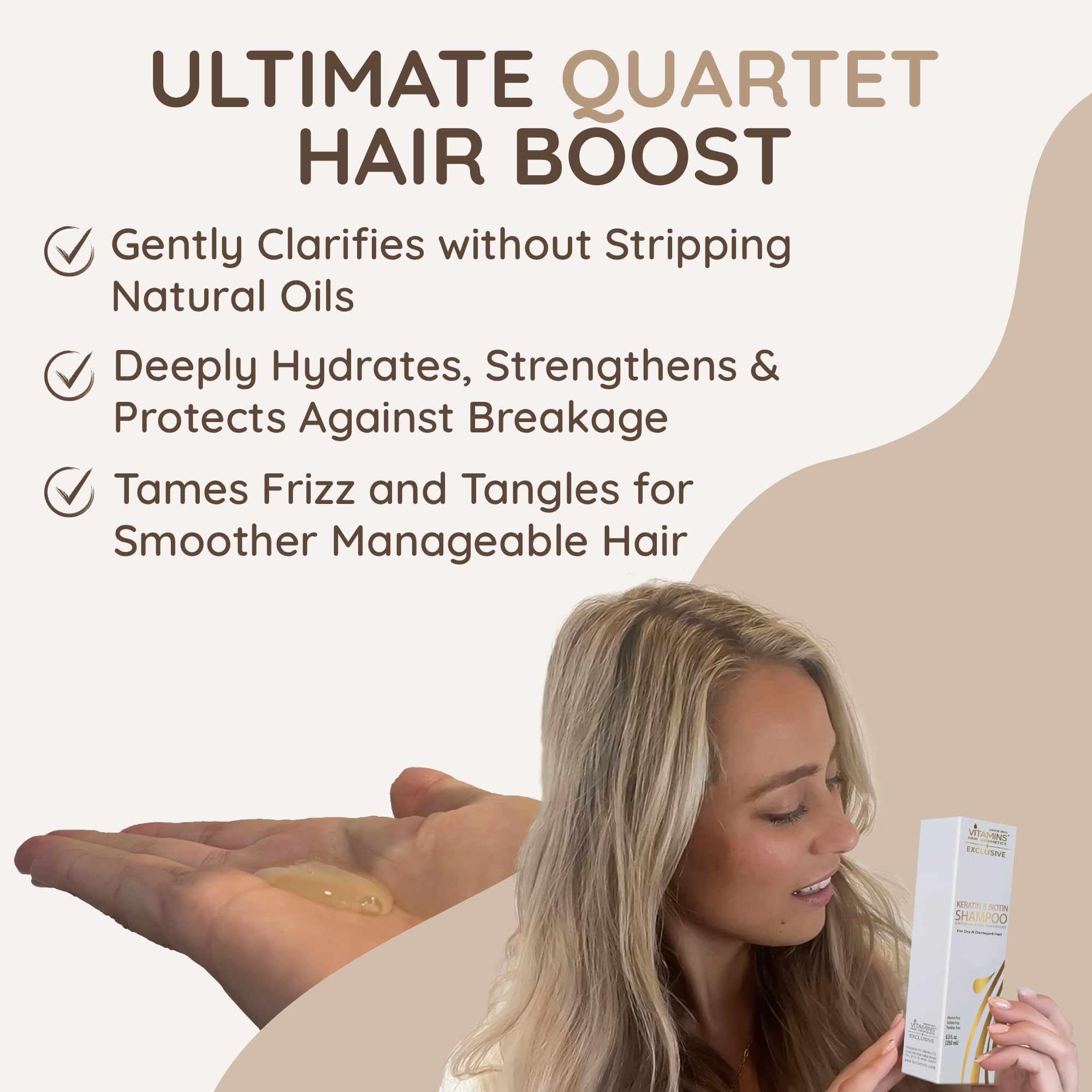VITAMINS Cabello brilla tras lavado: acabado radiante y suave.