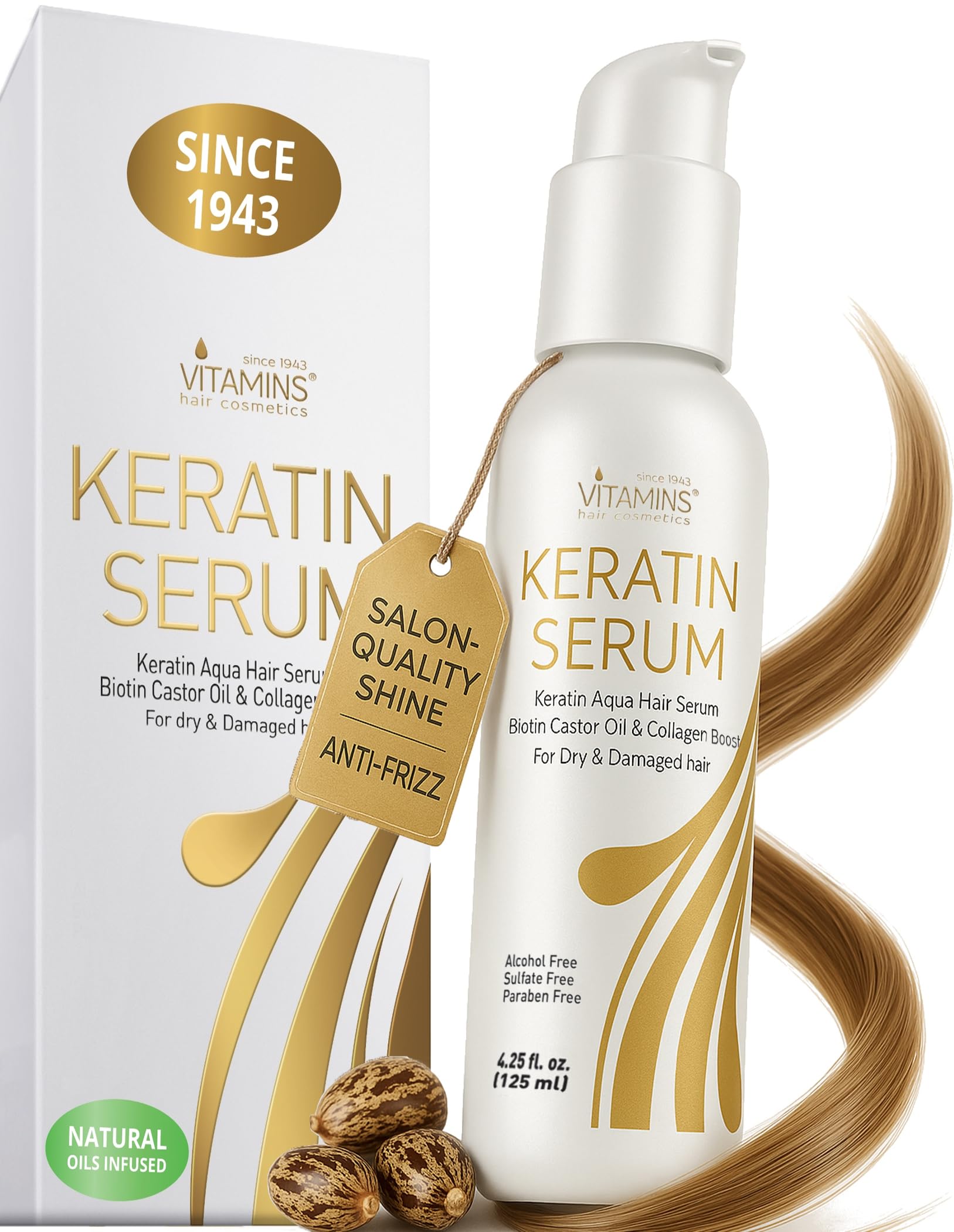 Sérum keratina de VITAMINS hair cosmetics en botella para brillo instantáneo