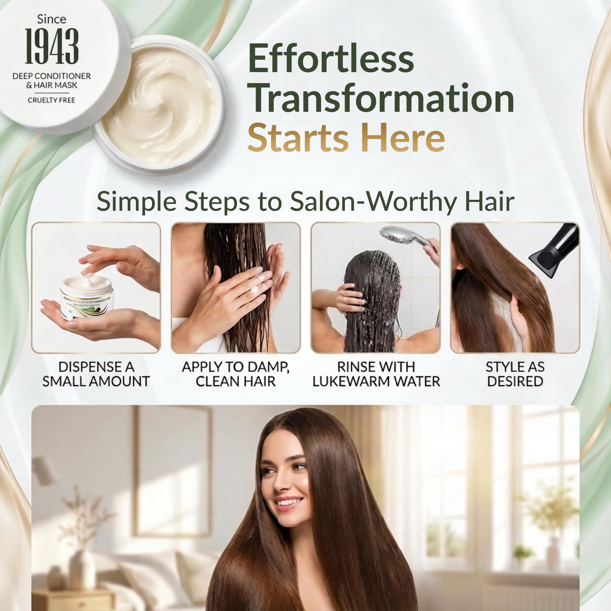 Hidratación profunda con biotina y ricino de VITAMINS para cabello saludable.