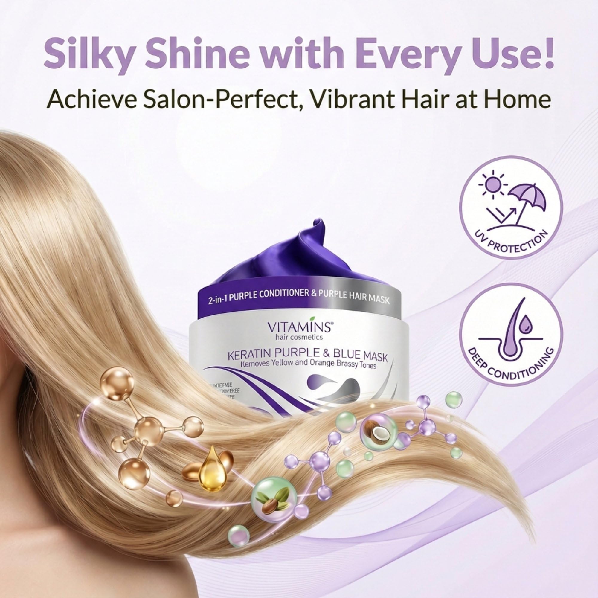 VITAMINS tratamiento profundo con keratina nutre y fortalece el cabello.
