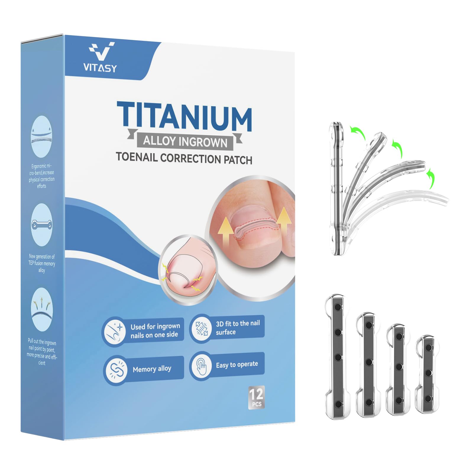 VITASY correcteur d’ongle incarné – ensemble complet de 12 pièces pour usage à domicile.