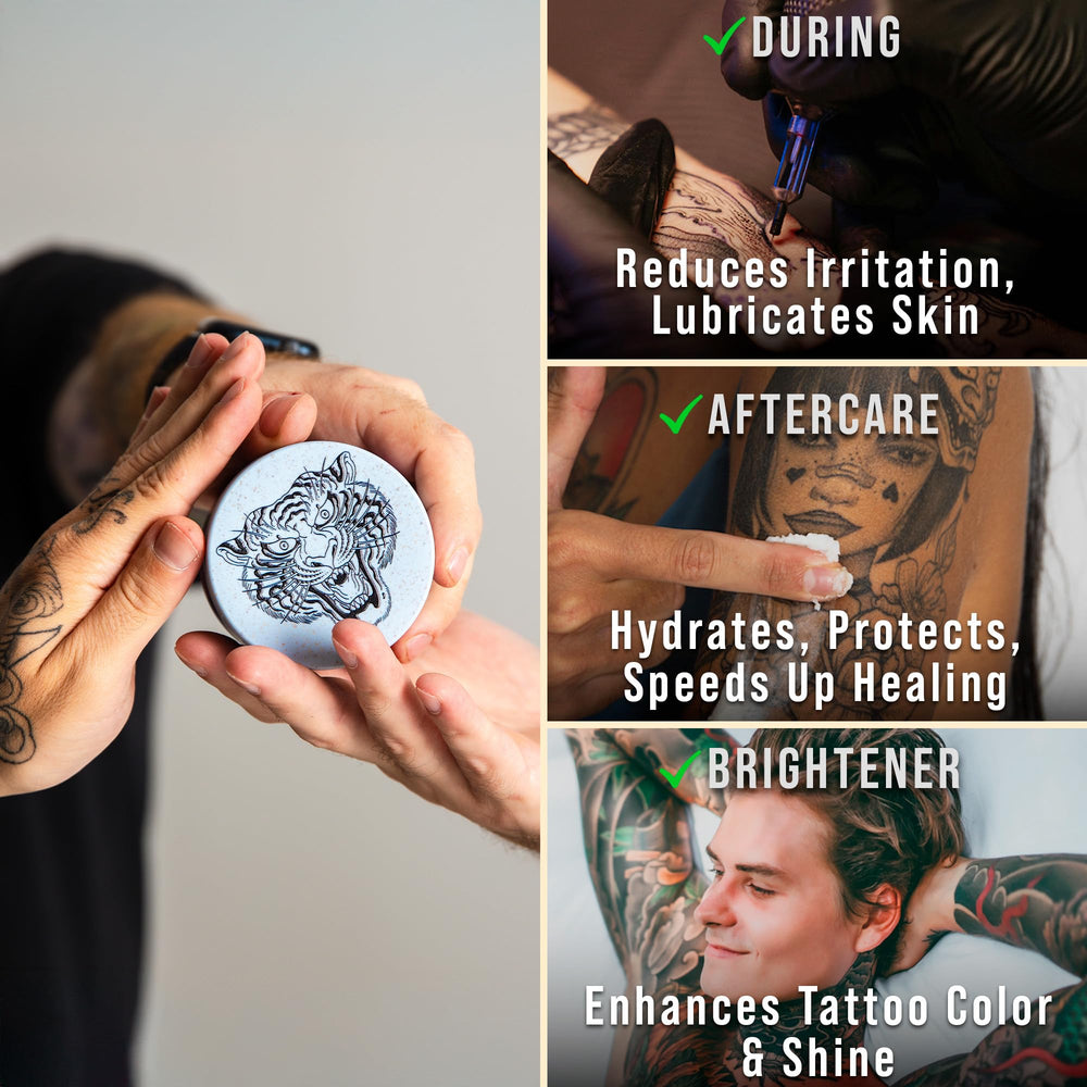 Aplicación ligera de VITIUM Tattoo Butter, absorción sin grasa