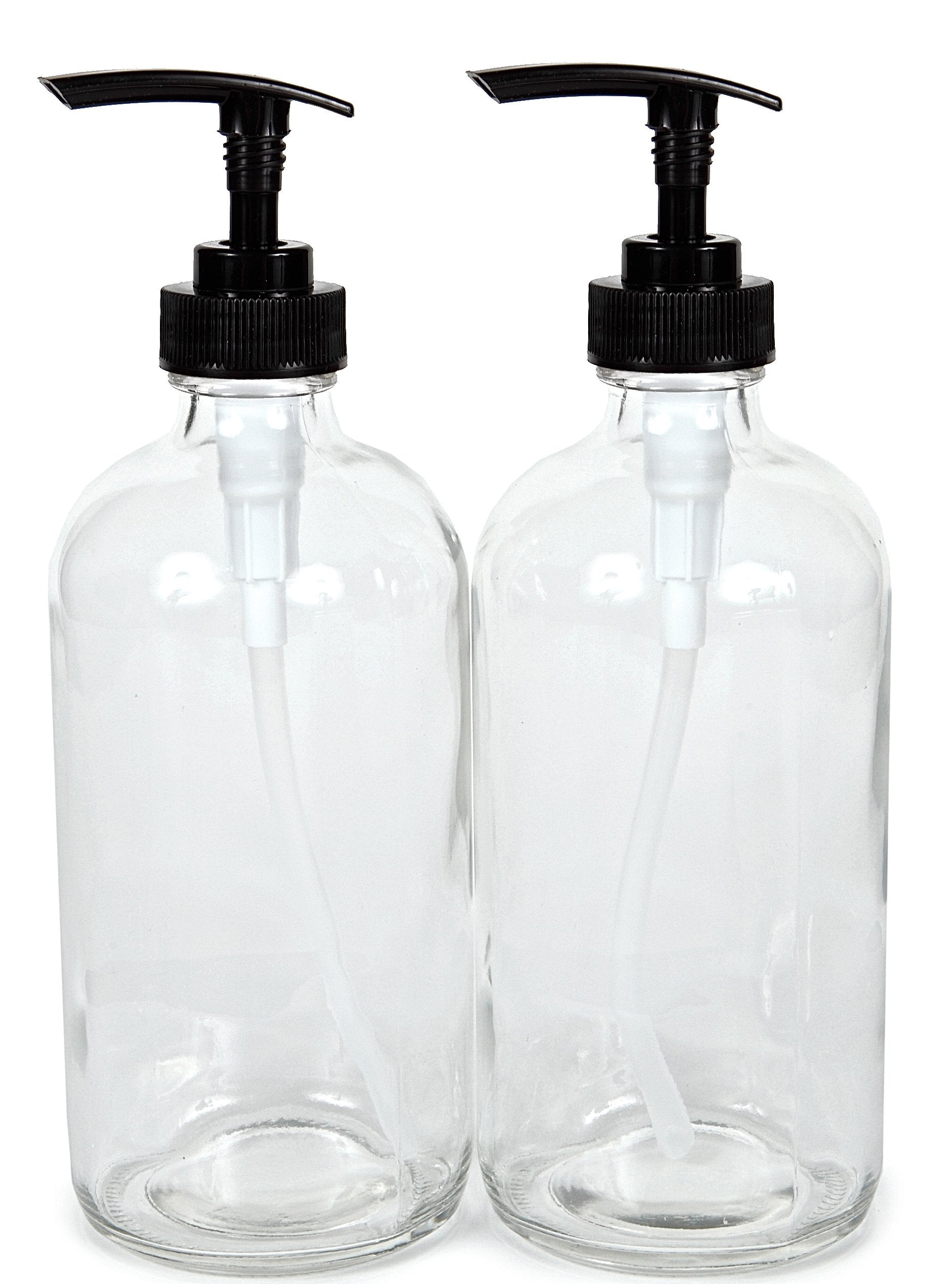 Vivaplex: botella de vidrio claro de 16 onzas con bomba negra, ideal para lociones.