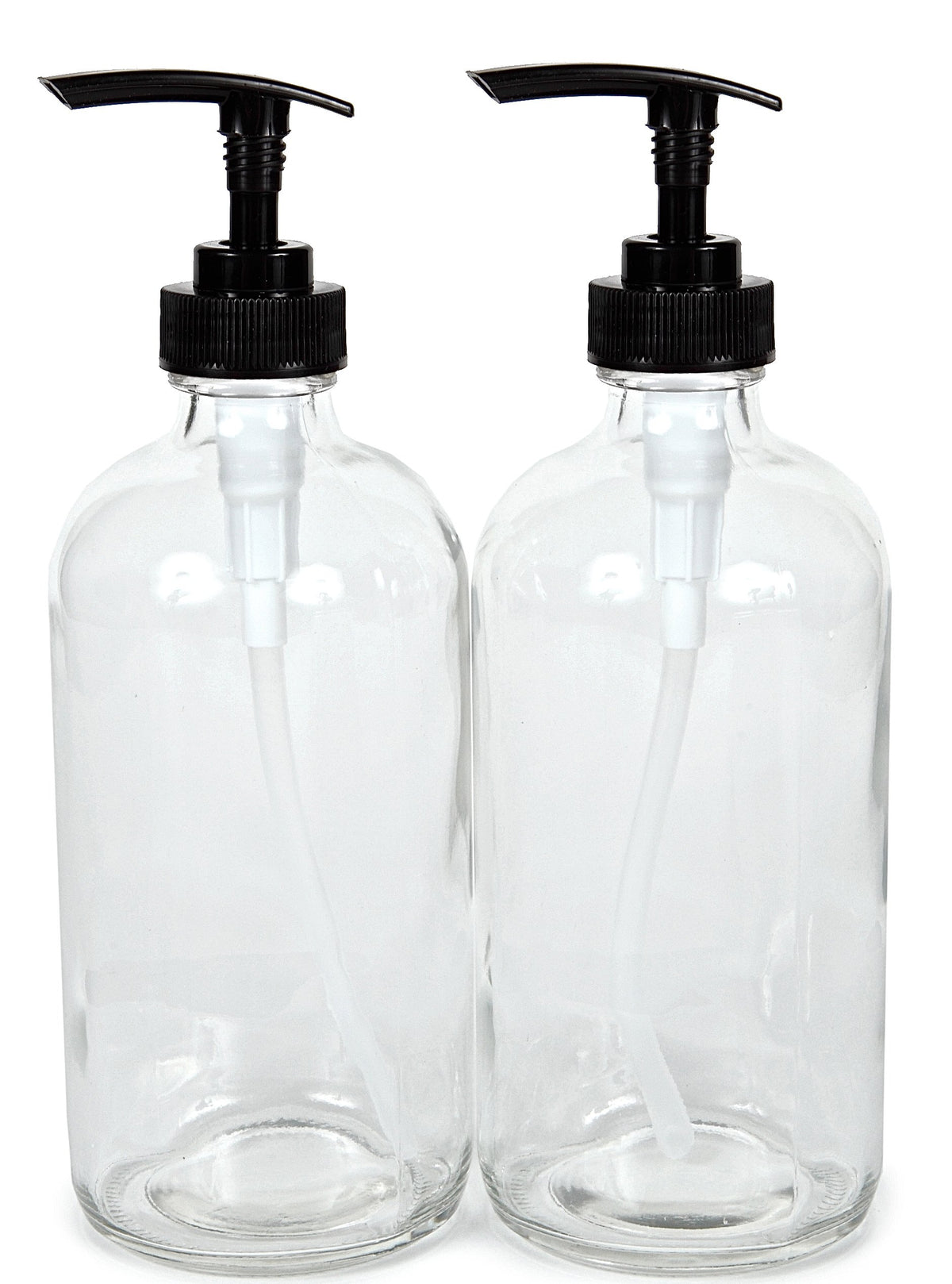 Vivaplex: botella de vidrio claro de 16 onzas con bomba negra, ideal para lociones.