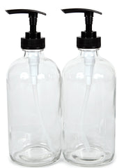 Vivaplex: botella de vidrio claro de 16 onzas con bomba negra, ideal para lociones.