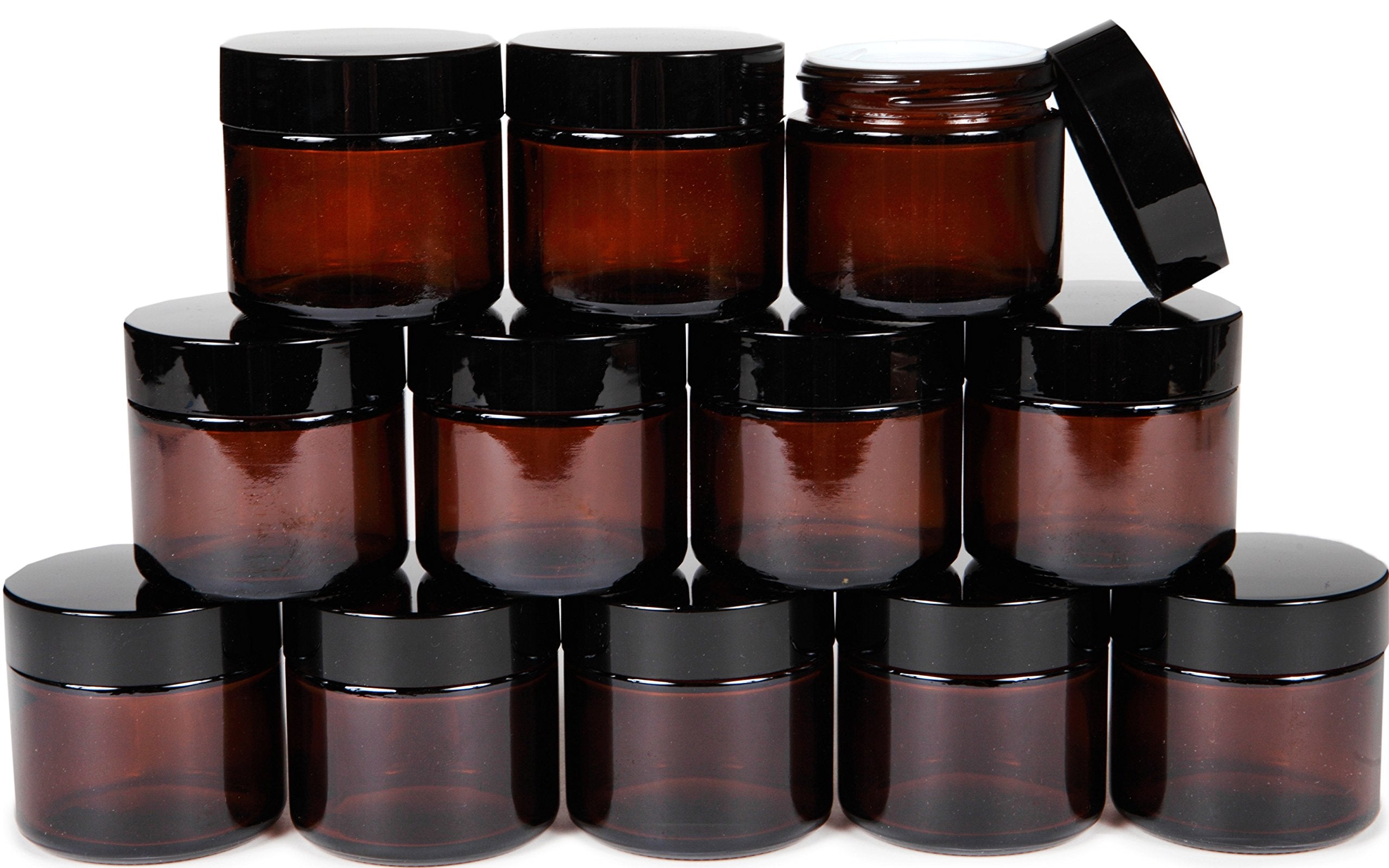 Vivaplex frascos ámbar 2oz redondos con forro interior y tapa negra para sellado seguro.