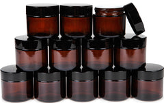 Vivaplex frascos ámbar 2oz redondos con forro interior y tapa negra para sellado seguro.