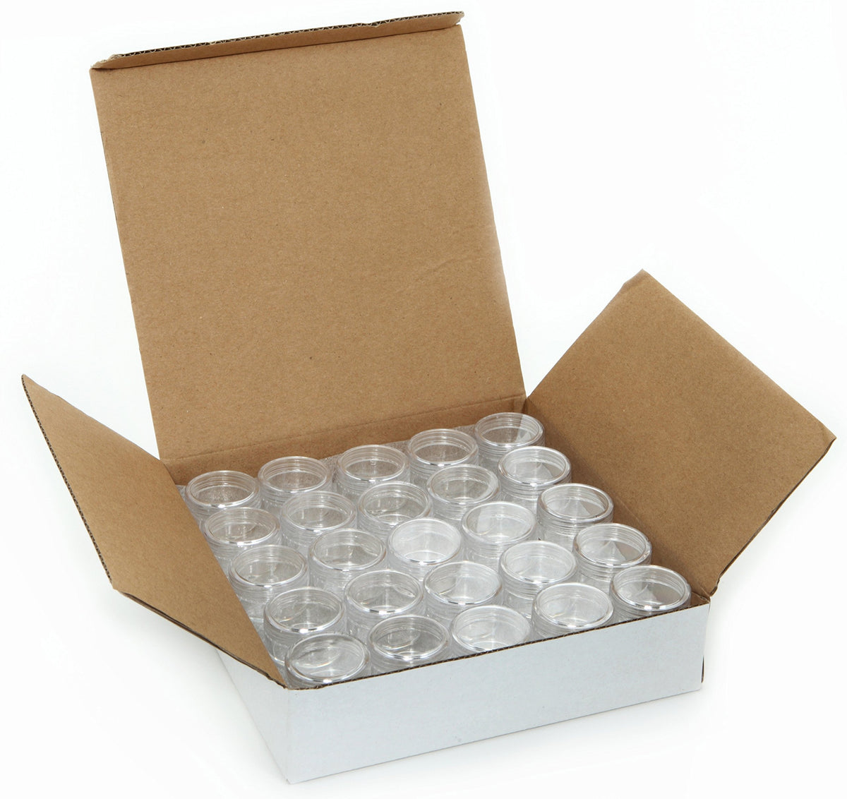 Vivaplex jarras plásticas transparentes de 5 ml para pruebas de maquillaje y almacenamiento compacto.