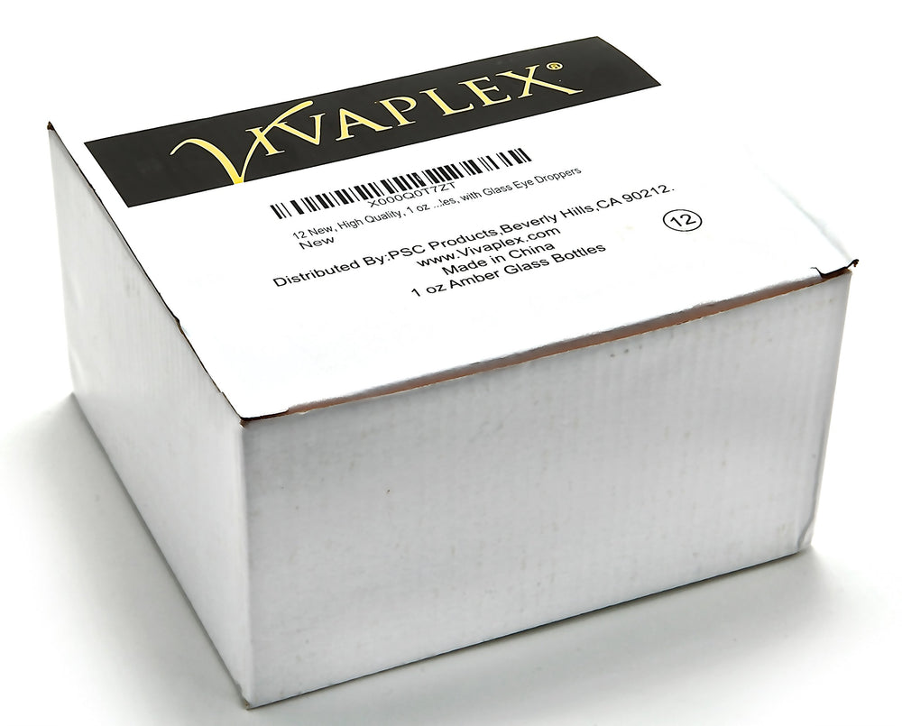 Vivaplex tapa negra protege la botella ámbar durante viajes.