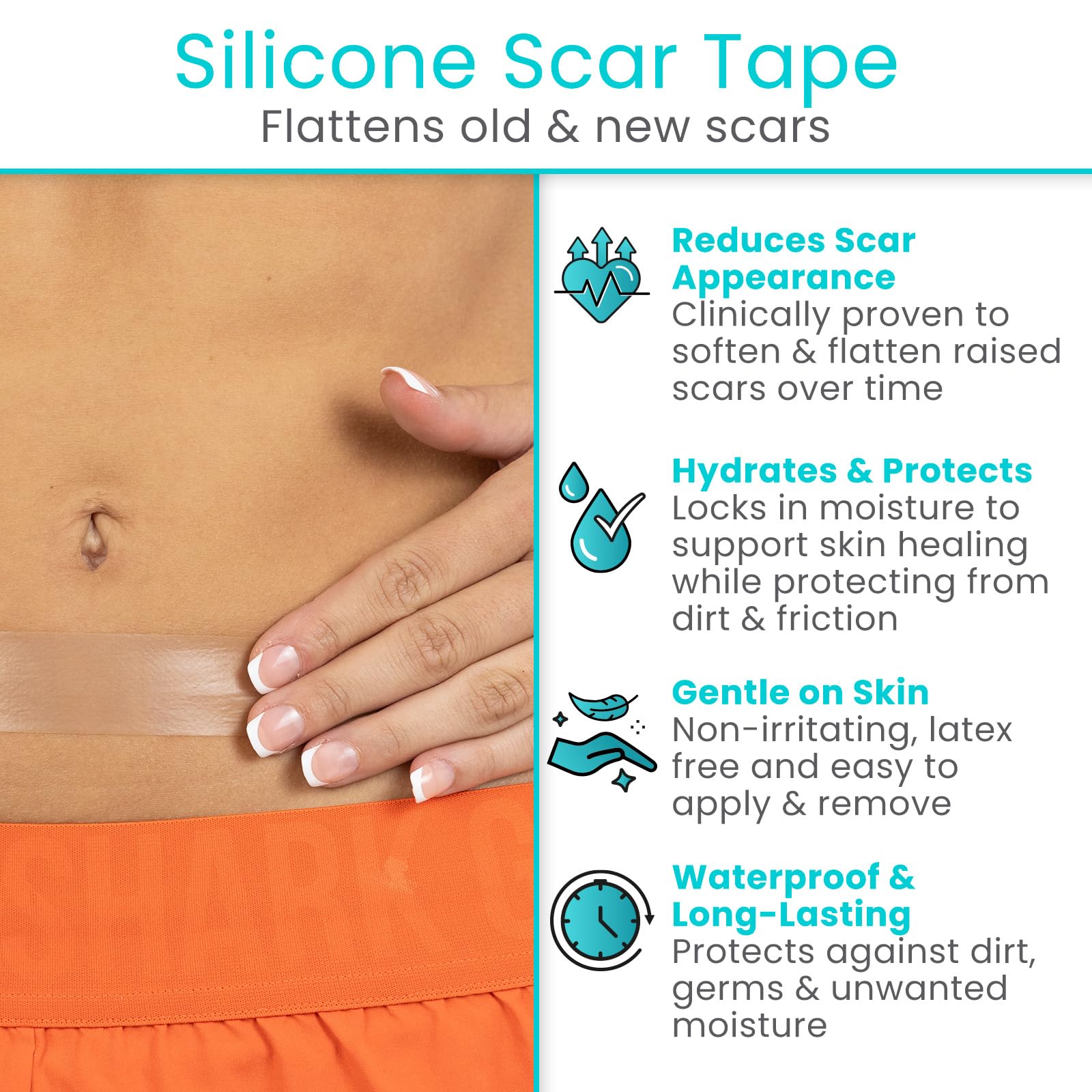 ViveCare: tira de silicona para cicatriz cesárea, uso cómodo y discreto.