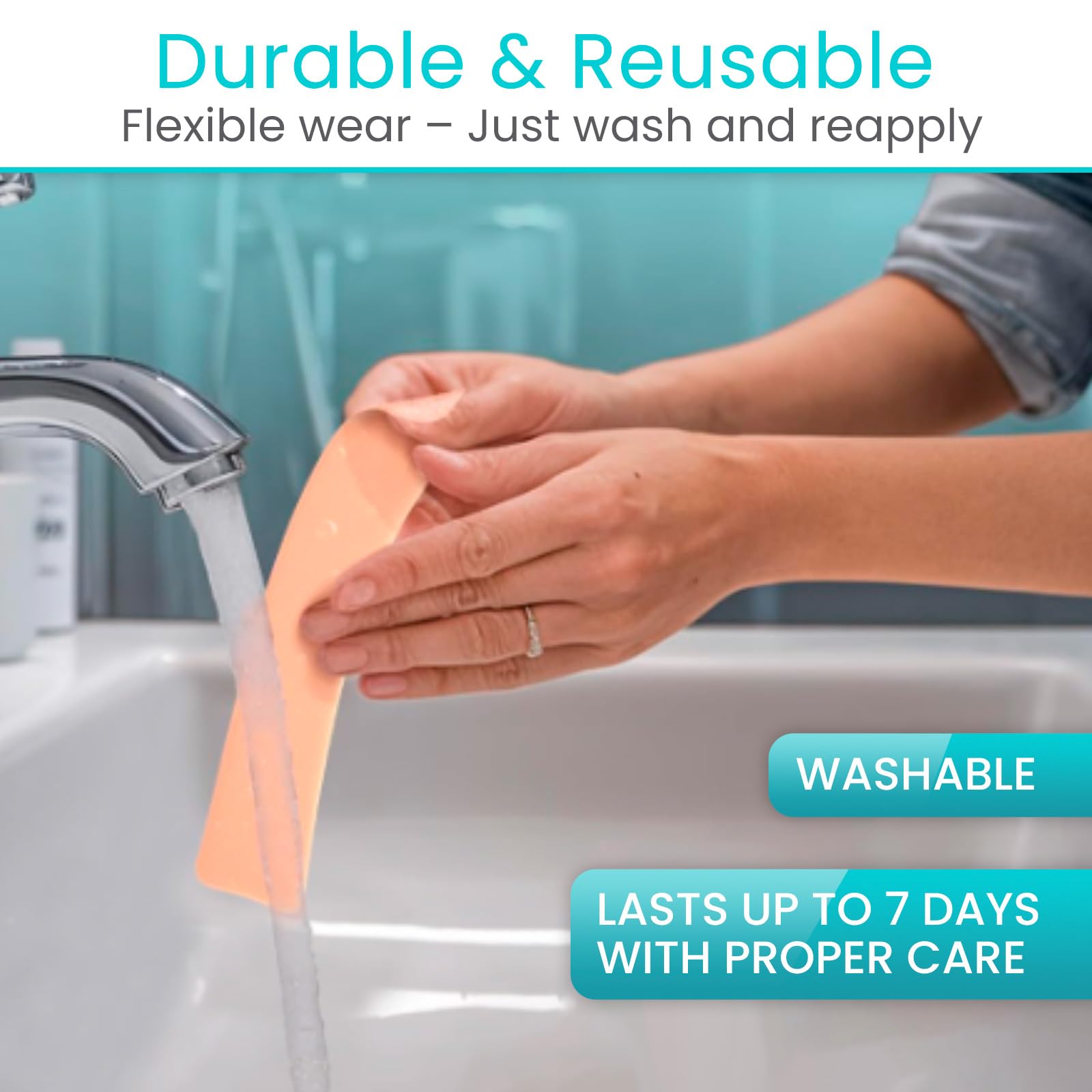 ViveCare: cinta resistente al agua para cicatrices, lista para duchas y días activos.