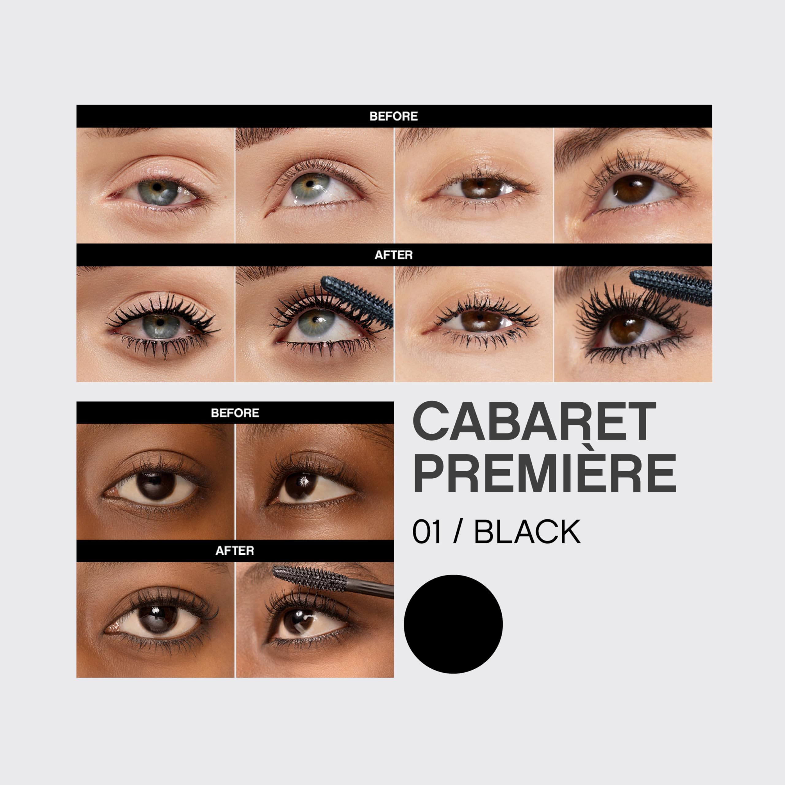 Lashes before and after using Cabaret Premiere mascara for lifted look.