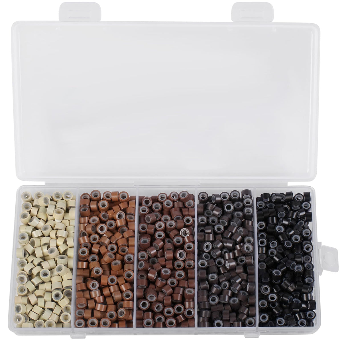 Perlas de silicona vivinin en caja transparente para transporte y organización.