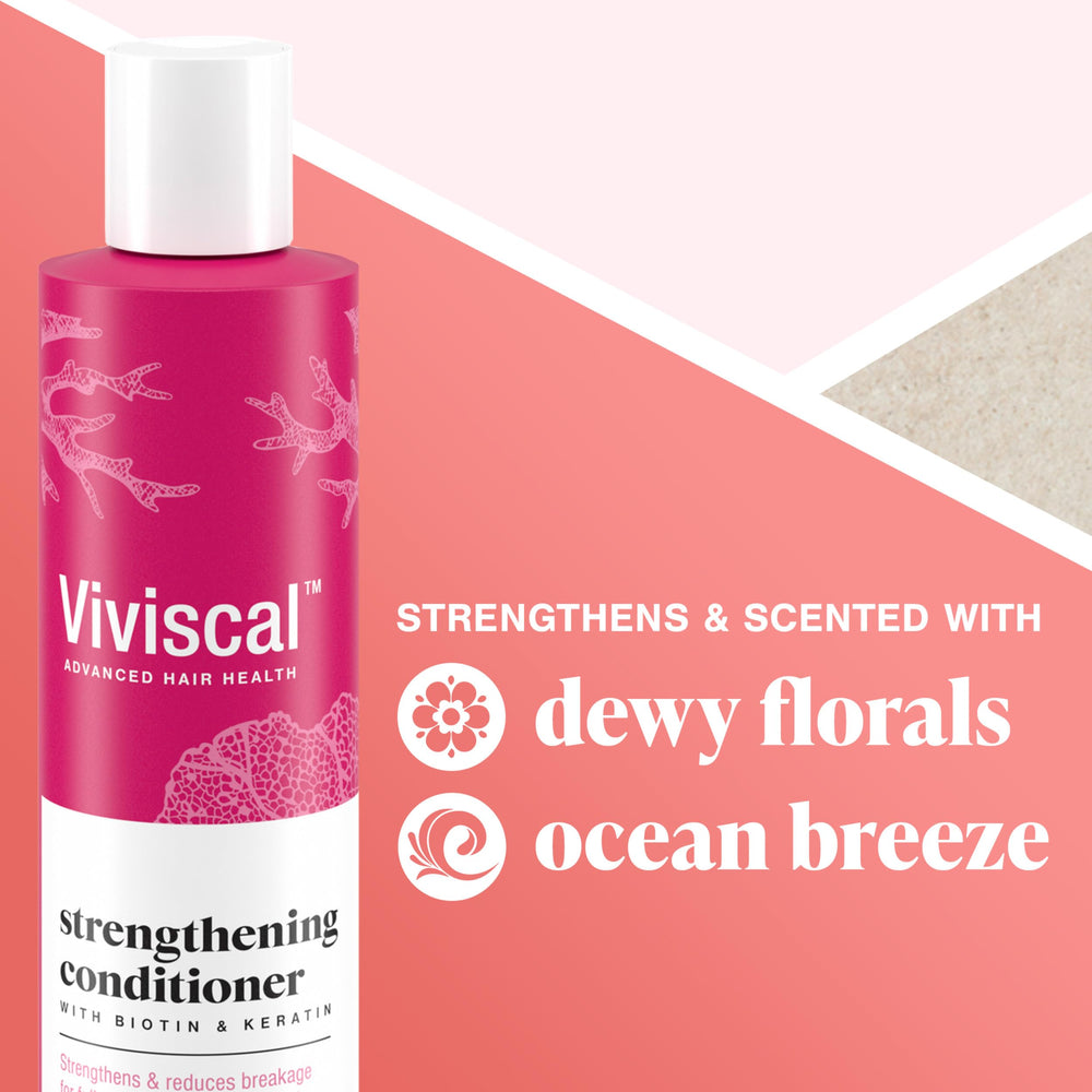 Acondicionador Viviscal fragancia floral fresca que envuelve el cabello.
