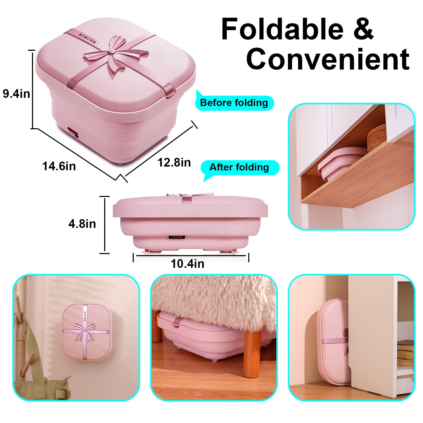 Diseño plegable compacto de la bañera de pies VIVIYA para almacenar.