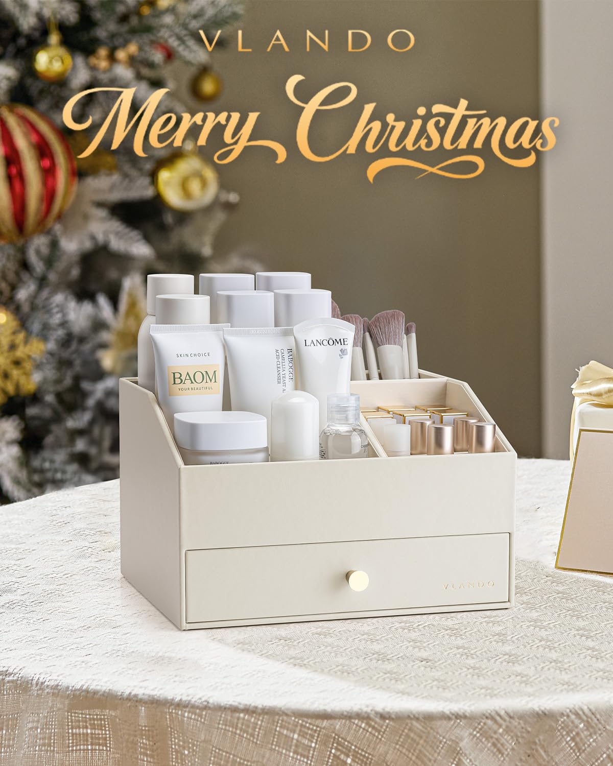 Vlando Organizador de cuero PU duradero para cosméticos y accesorios